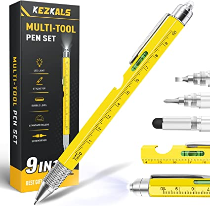 A versatile multitool pen with multiple functions.