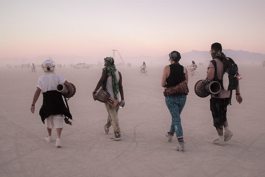 History of Burning Man,4 people in the Nevada desert for Burning Man festival.