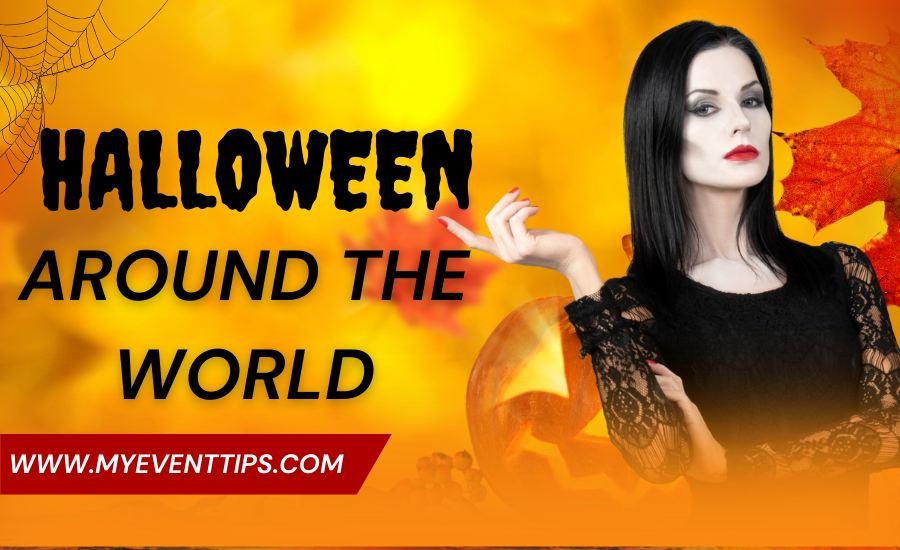 A women in the image is explaing "Halloween Around the World"